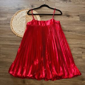 JESSICA MCCLINTOCK FOR GUNNE SAX Vtg Red Pleated Bubble Hem 1980's Dress